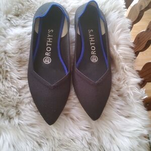 Rothy's Black Flats with Blue Trim Pointed Toe